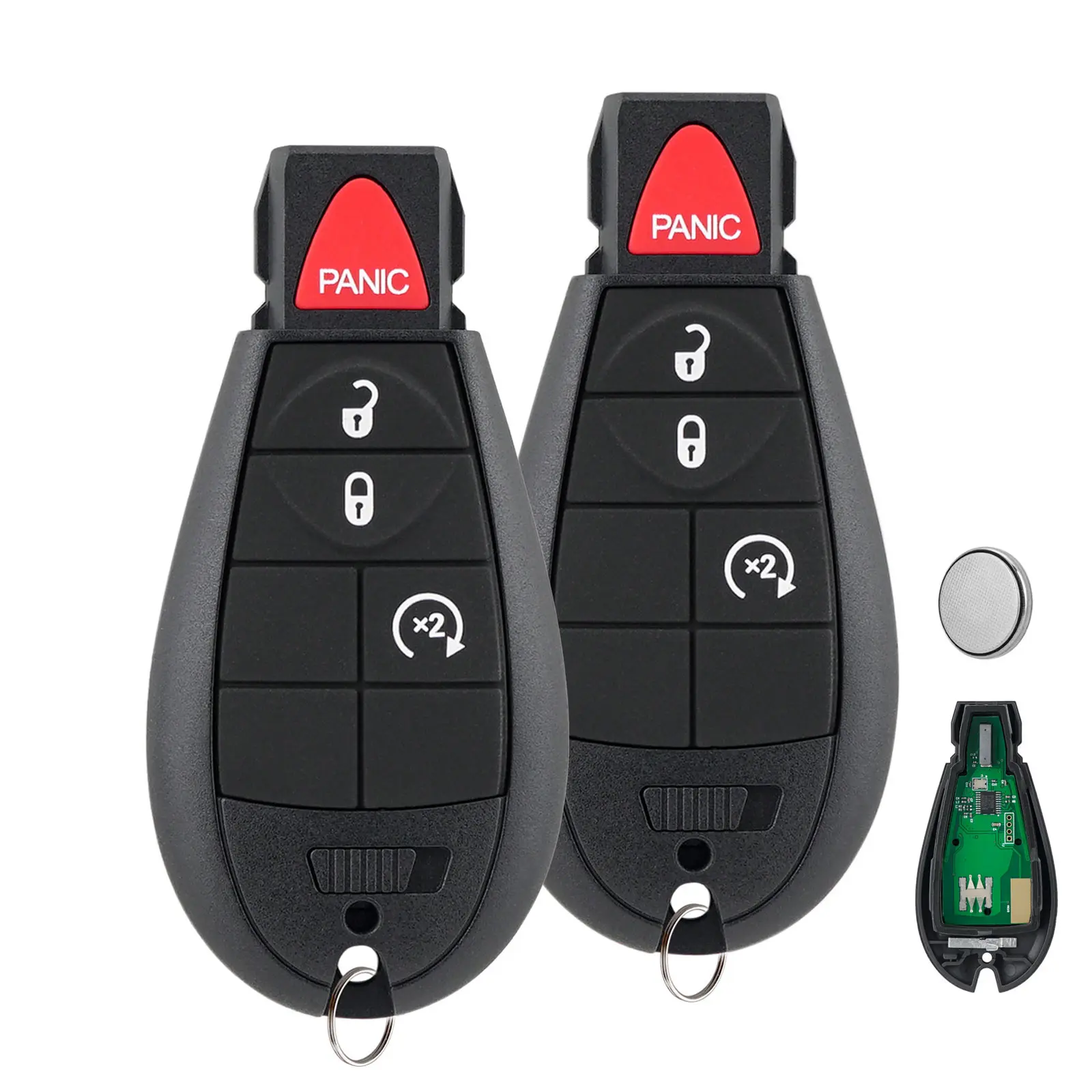 2x 4-Button Keyless Entry Remote Key Fob Replacement with Batteries - 433MHz, Lock/Unlock, Engine Start for Dodge Ram 1500,2500,3500,Challenger,Charger,Durango (2008-2012) & Chrysler Town & Country (2008-2017)