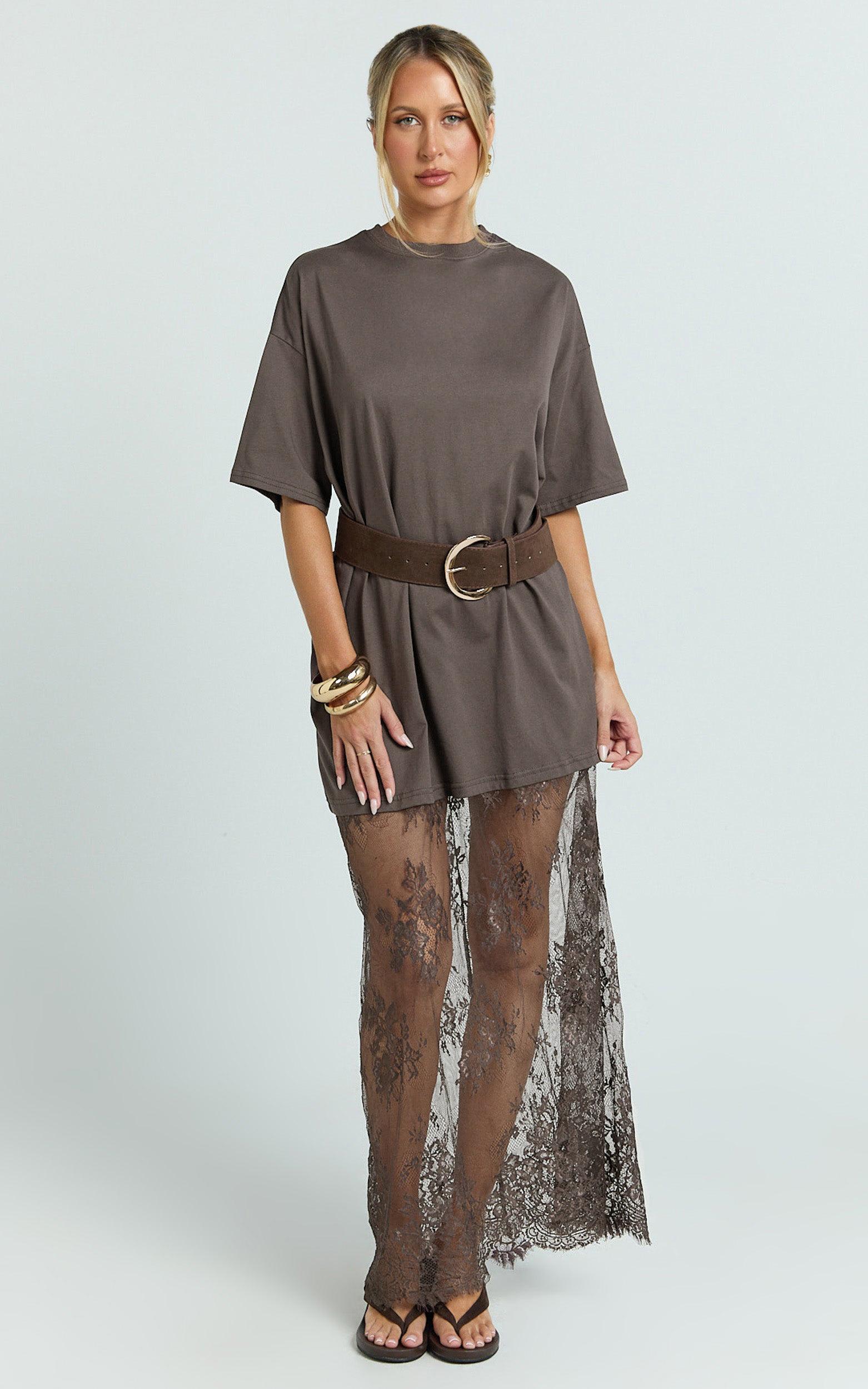 Mntaor Women's Oversized T-Shirt Maxi Dress with Sheer Lace Hem Drop Shoulder Short Sleeve Perfect for Street Style Mntaor Women's Oversized T-Shirt Maxi Dress with Sheer Lace Hem Drop Shoulder Short Sleeve Perfect for Street Style