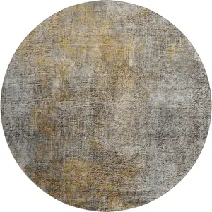 HomeRoots 650665 8 ft. Gray & Copper Abstract Washable Round Area Rug with UV Protection