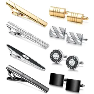 8Pcs Premium Cufflinks & Tie Clip Set with Gift Box | 14K Gold Plated Luxury Men's Jewelry Set for Weddings & Business