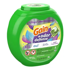 Gain Flings Laundry Detergent Pacs with Odor Defense, Super Fresh Blast Scent, 60 Count