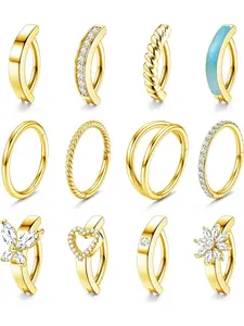 12 PCS Surgical Steel Clicker Belly Button Rings Set for Women Unique Cubic Zirconia Hoop Belly Button Rings Clicker Reverse Navel Rings Summer Body Jewelry