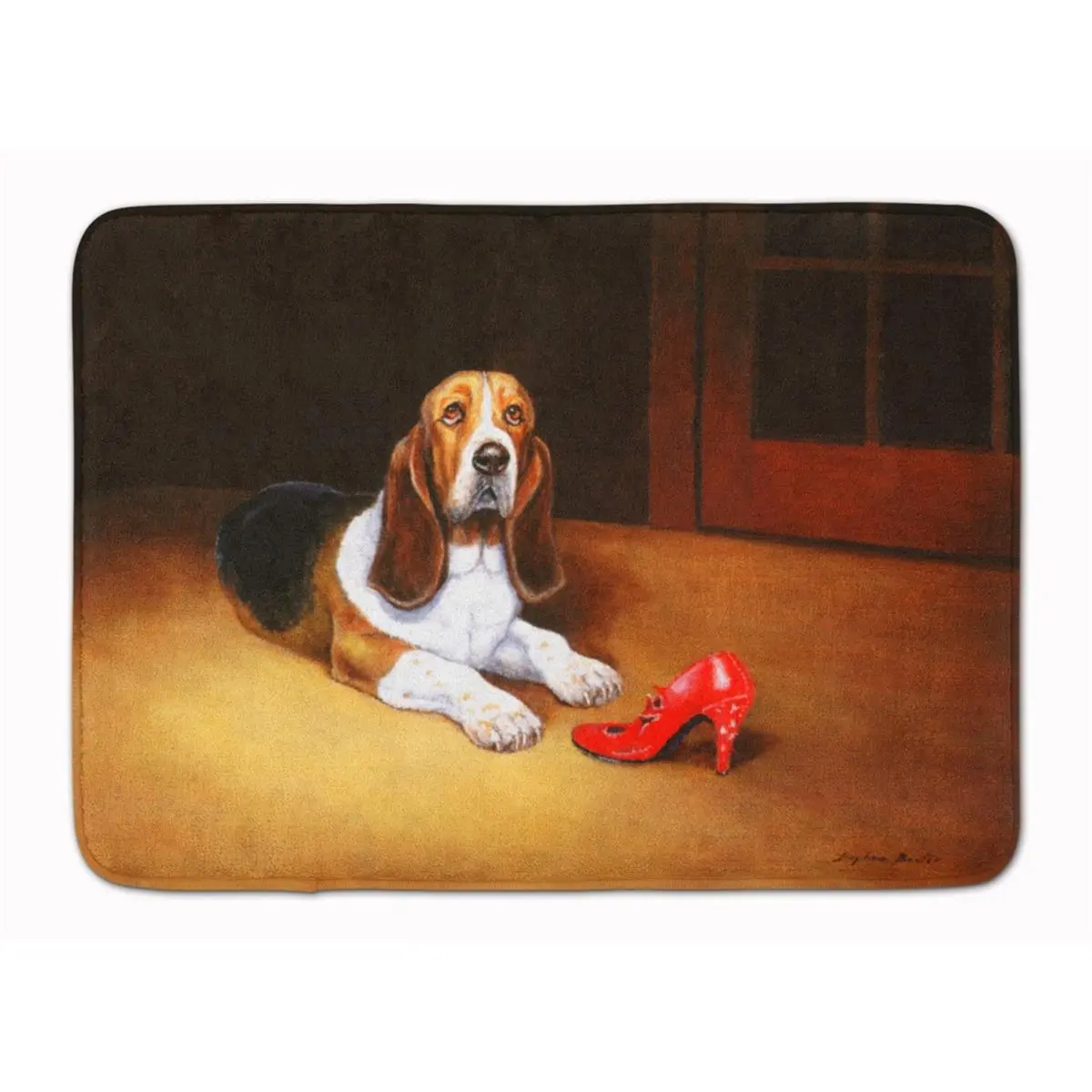 Basset & Shoe Machine Washable Memory Foam Fuzzy Fabric Bath Mat, Single Mat for Bathroom Use, Fuzzy Fabric Bath Mats