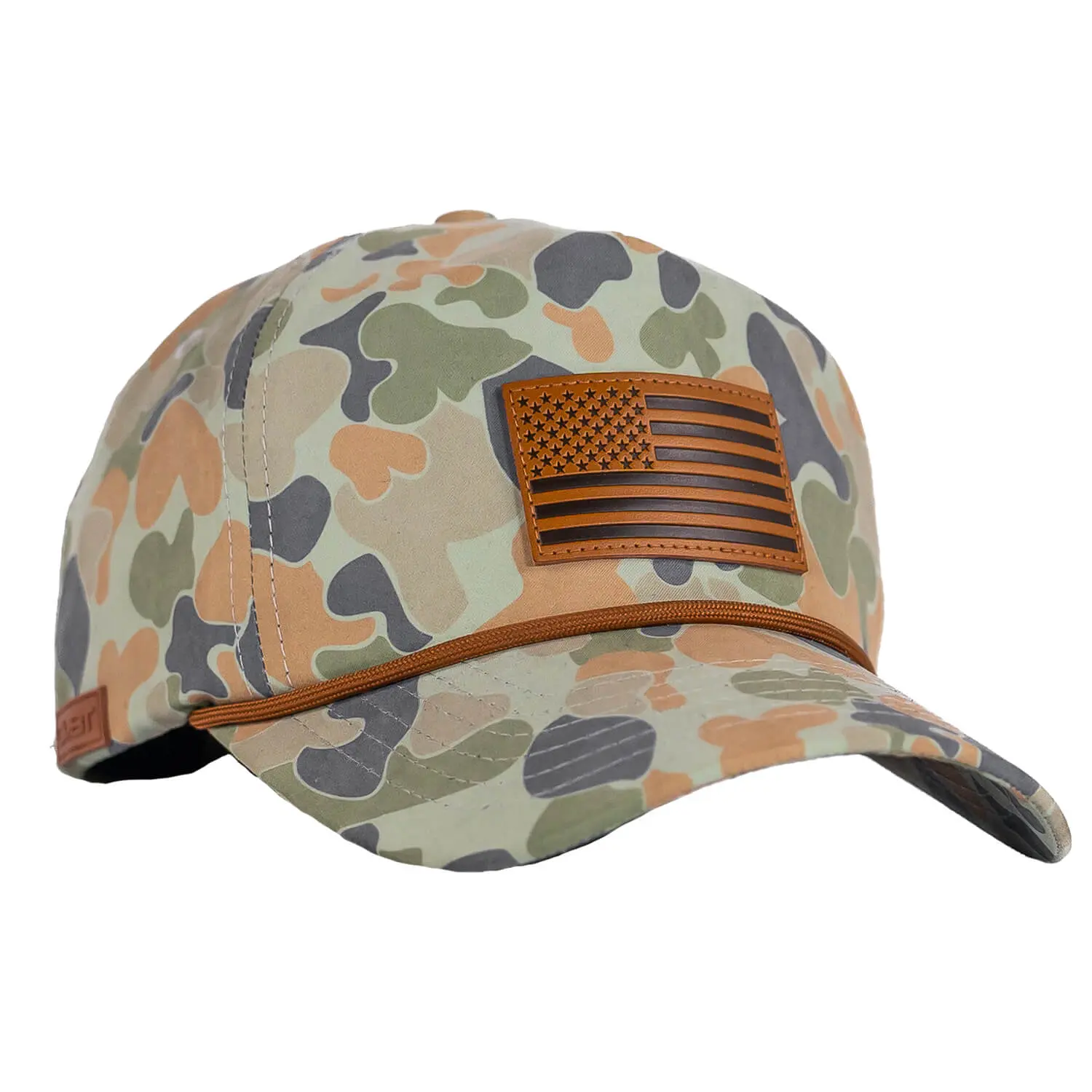 COMBAT IRON Unisex Adjustable Snapback Cap - American Flag Leather Patch, Crushable Baseball Hat, Rope Closure Rope Hat for Outdoor Trips, Lightweight Dry Casual Accessory with Snapback Adjust