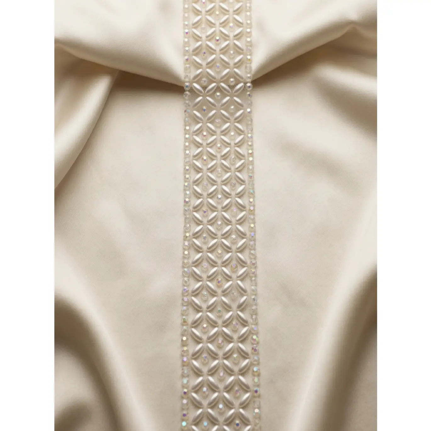 Iridescent Crystal & Ivory Pearl Beaded Trim – Self Adhesive or Sew-On Seam Allowance – AB Rhinestone Trim for Dress, Veil, Sash, DIY