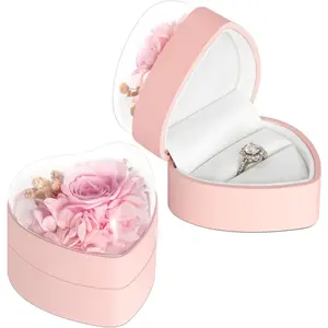 Engagement Ring Box for Proposal Promise, Eternal  Rose Gifts for Valentines' Day, Heart Shaped  Ring Box