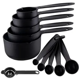 11pcs Plastic Measuring Cups, Spoons and Egg Yolk Separator Divider Set - Kitchen Measuring Tool, Stackable Measure Cup for Liquid & Dry Measuring, Kitchen Gadget for Cooking & Baking, Kitchen Tool | Modern Kitchenware | Durable Plastic