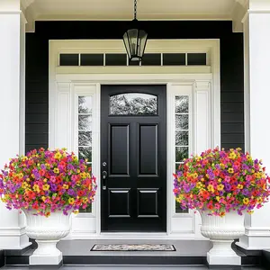 8 Bundles Artificial Flowers for Outdoors/Indoors, Fake Flowers Plants for Indoor Outside Garden Porch Window Box Home Wedding Farmhouse(4 Color)