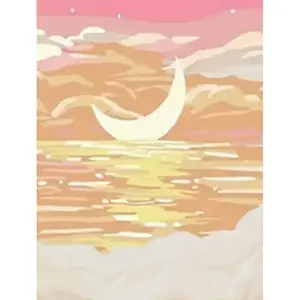 16x20in Unframed Bright Moon Over the Beach Paint by Numbers Hand-colored Moonlight Gradient & Wave Texture Niche Healing Calm & Artistic Vibe of Bright Moon Over the Beach Perfect for Light Luxury Healing Style Decor