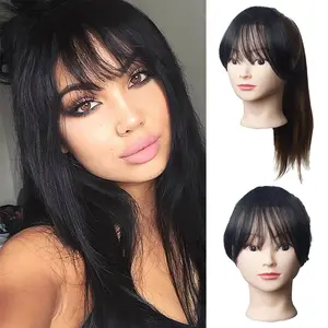 Clip in Bangs Synthetic Hair Extensions French Bangs Hair Clip with Temples Saddle Brown Natural Fake Clip-On Bangs for Women Daily Wear