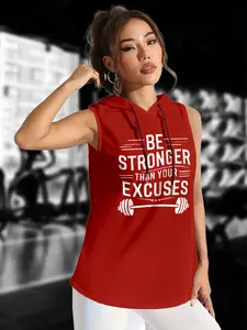 Women's Sleeveless Hooded Tank Top with Letter Print, Sleeveless Gym Tops, Fashionable Casual Sportswear, Athletic Workout Clothing for Summer Outdoor Activities