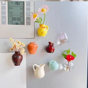 Cute Mini Vase Fridge Magnets (8-Piece Set) – Nordic & Chinese Minimalist Style, Kid-Safe Shatterproof Ceramic-Resin Decor, Perfect for Kitchen, Office & Gifts, Handmade in Jingdezhen