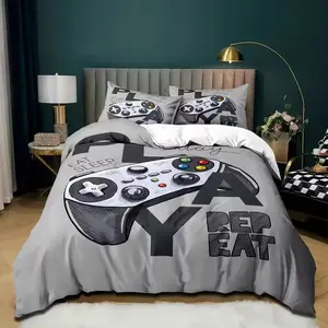 3-Piece Gaming Controller Print (1 Fitted Sheet + 2 Pillowcases), Soft Comfortable Bedroom Decor, Dormitory & Guest Room Use, Soft Bedding Sets