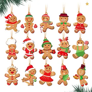 【Hot Selling】Wooden Gingerbread Man Christmas Tree Decorations, 15/30/45 Pieces, Cute Holiday Party Supplies, Vintage Kitchen & Classroom Decor