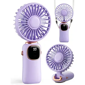 Portable Handheld Fan, 4000mAh  Operated 3 in 1 Multifunction Personal Travel Fan with Digital Display, 90? Foldable Desk Fan with Base, 5 Speed Lash Fan for Makeup/Commute/Office