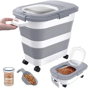 23-25 Lbs Airtight Collapsible Dog Food Storage Container with Lid Wheels Handle & Scoop Large Pet Food Container for Dog Cat