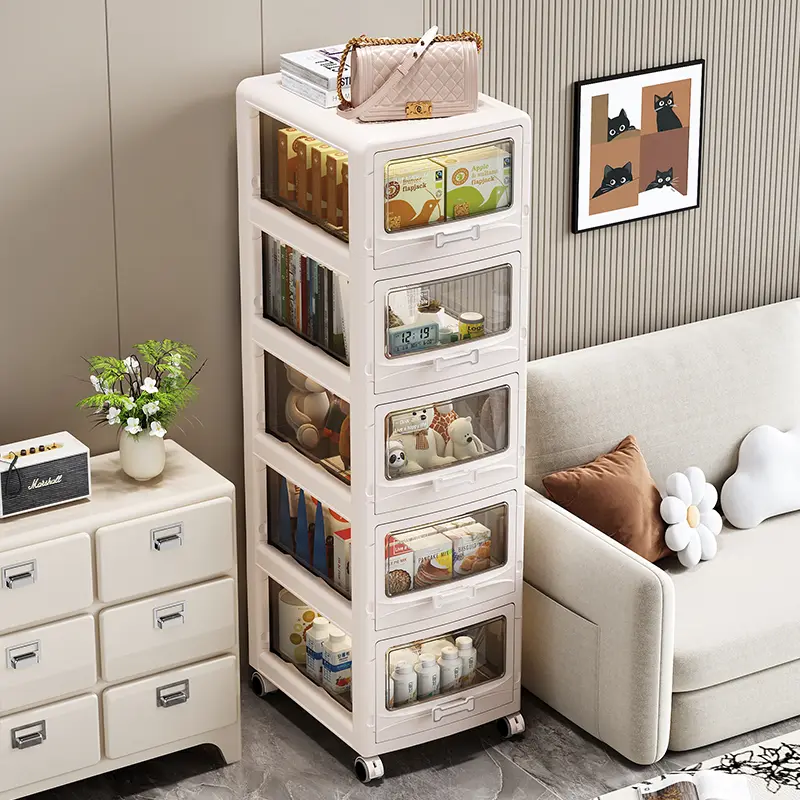 Slim Gap Rolling Storage Cart, 3–5 Tier Foldable Modular Organizer, Foldable Mobile Drawer Cabinet with Silent Lockable Casters, For Kitchen, Bathroom, Bedroom & Apartment