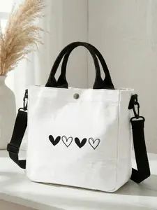 1 piece of heart pattern combination 2D printed fashion crossbody bag, Stylish Crossbody, adjustable shoulder strap + snap closure | student party / office workers / shopping travel | a street essential that combines style and practicality