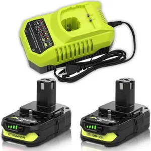 2 Pack 3600mAh Lithium Replacement for Ryobi 18V Battery and P117 Charger Combo Compatible with Ryobi 18 Volt Battery P102 P103 P104 P105 P107 P108 P109 Cordless Power Tools