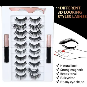 3D Natural Magnetic Eyelashes,Lightweight Magnetic Eyeliner and Eyelashes Kit, 2 Magnetic Eyeliners- No Glue Needed (10 Pairs)