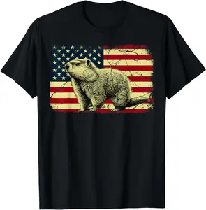 Punxsy Phil American Flag Groundhog Day For Men Women T-Shirt Pure Cotton Graphic Tees Menswear Top: Gifts for Men & Women