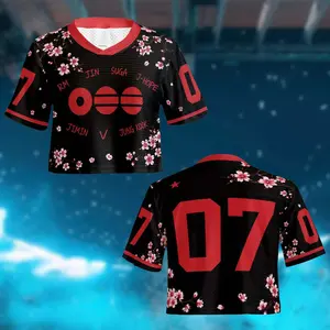 Arirang World Tour Inspired Mesh Crop Top Football Jersey, Cherry Blossom Fan Shirt, Korean Music Concert Outfit, Kpop Fan Gift for Women and Girls