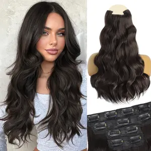Vigorous Beauty Clip in Synthetic Hair Extensions Long Wavy 4PCS Thick Hairpieces  Double Weft Natural Hair Extensions for Women