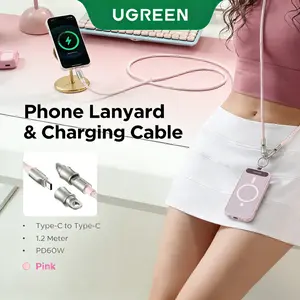 UGREEN Phone Lanyard Crossbody USB C Cable, PD60W USB C to USB C Cables, Anti Theft Phone Strap Universal Cell Phone Neck lanyard for iPhone/Samsung/Android Phones(3.93ft)