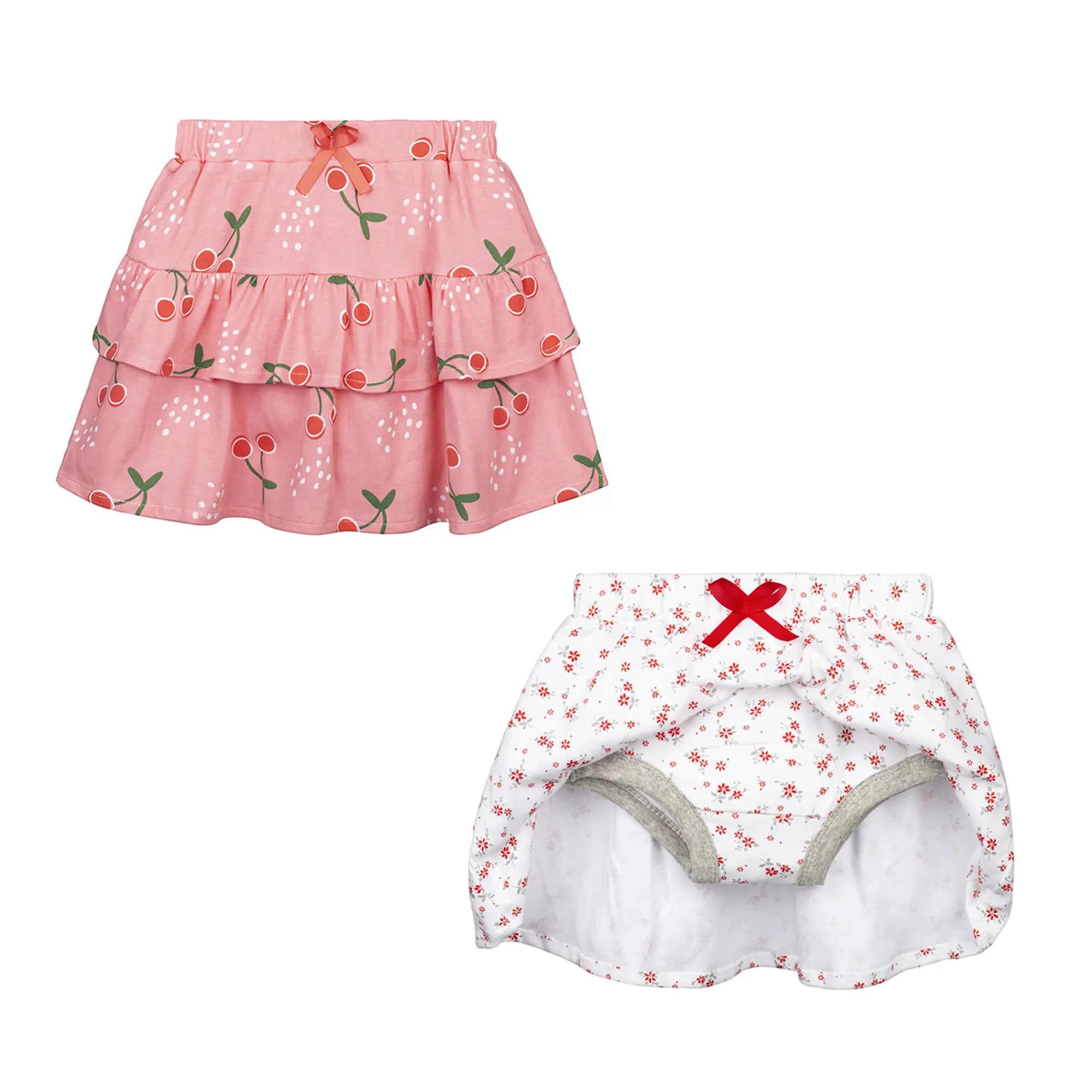 BIG ELEPHANT Toddler Girls’ Potty Trainer Skirt-Shorts, 2-Pack with Ruffle Detail – Soft Cotton Training Underwear Cute Casual