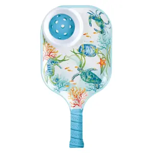 Sea Life Serenade Melamine Chip and Dip Snack Tray, Ocean-Themed Pickleball Paddle Shape Platter for Chips, Salsa, Fruits, and Appetizers, 15.75 x 8 Inch