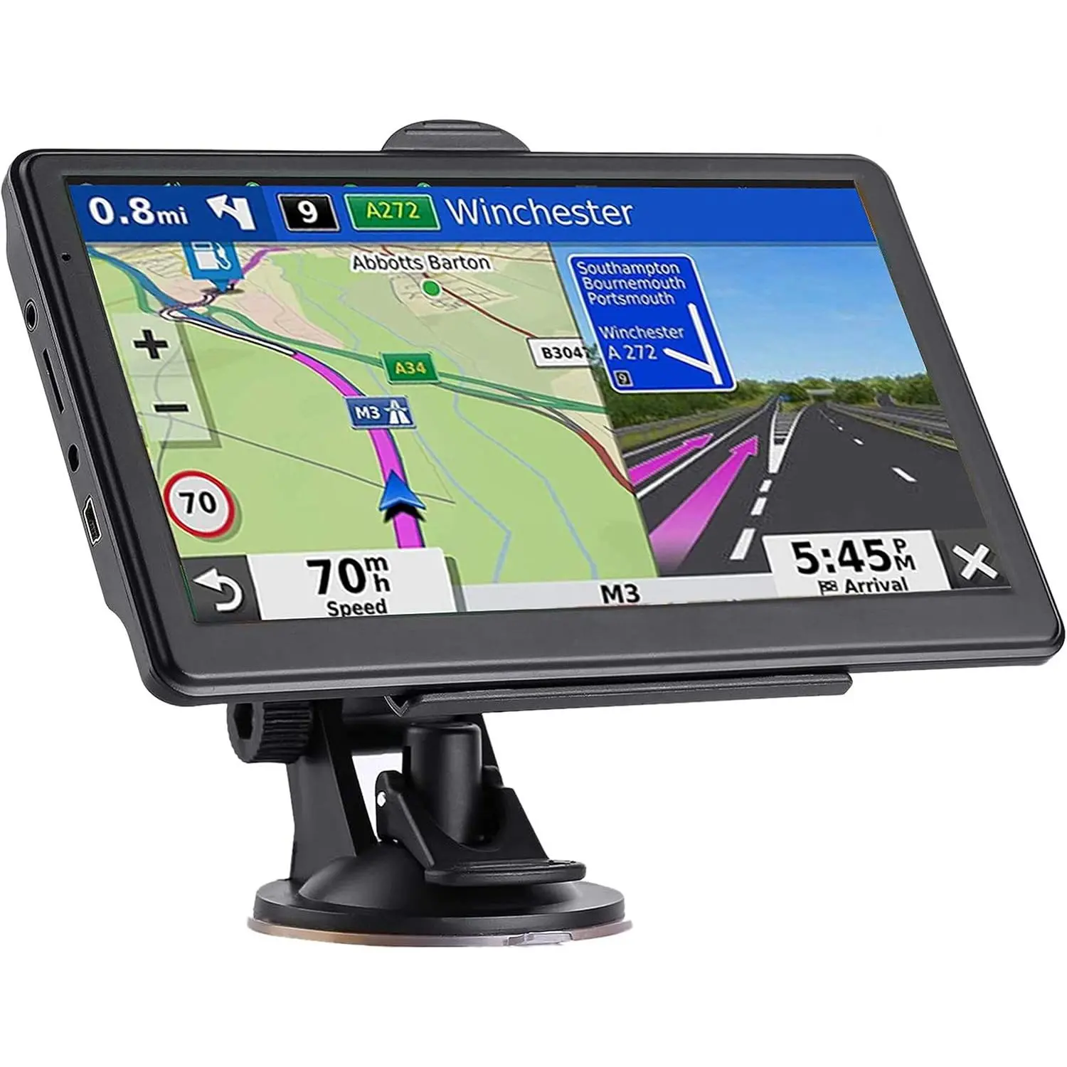 GPS Navigator, Latest 2025 Map 7 inch Touch Screen GPS 256-16GB, Voice Turn Direction Guidance, Support Speed and Red Light Warning, America Lifetime map Free Update