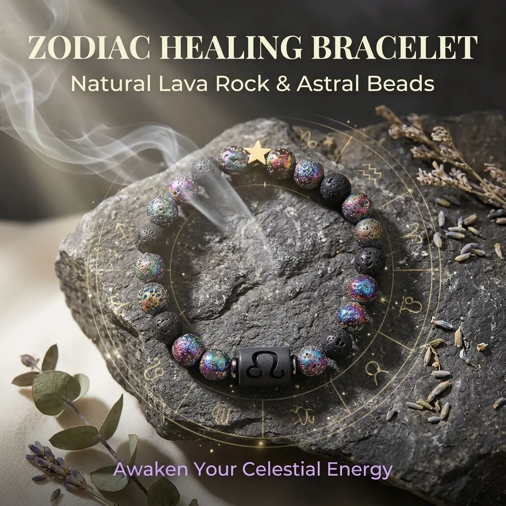 12 Zodiac Sign Natural Stone Bracelets, Colorful Lava Rock Volcanic Matte Round Beaded Bracelet, Crystal Chakra Meditation Essential Oil Diffuser Healing Gemstone Boho Adjustable Jewelry Gift