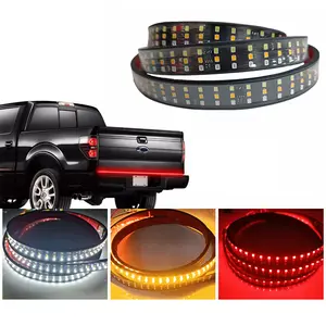 48" Tailgate Light Bar 60 Inch Triple Row Tail light bar for Pickup Trailer SUV RV VAN Full Function Red Brake White Reverse Amber Turn Signal double flash Light No Drill Install (60inch)