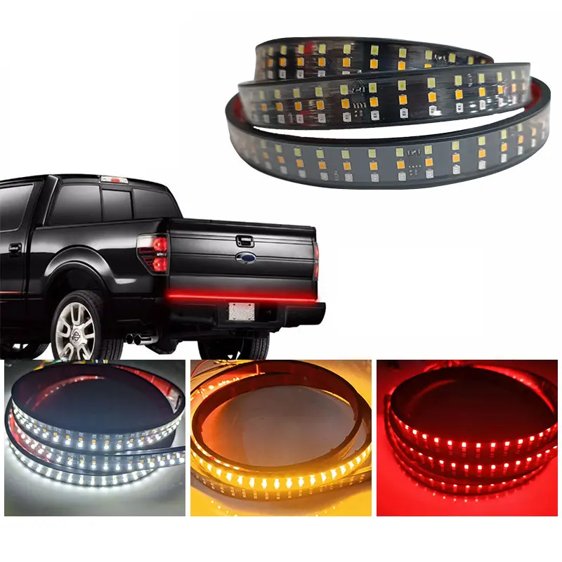 48" Tailgate Light Bar 60 Inch Triple Row Tail light bar for Pickup Trailer SUV RV VAN Full Function Red Brake White Reverse Amber Turn Signal double flash Light No Drill Install (60inch)