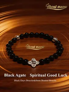 Obsidian Beaded Bracelet for Men, Vintage Silver Color Cross Charm, Spiritual Healing Crystal Jewelry, Luck & Grounding