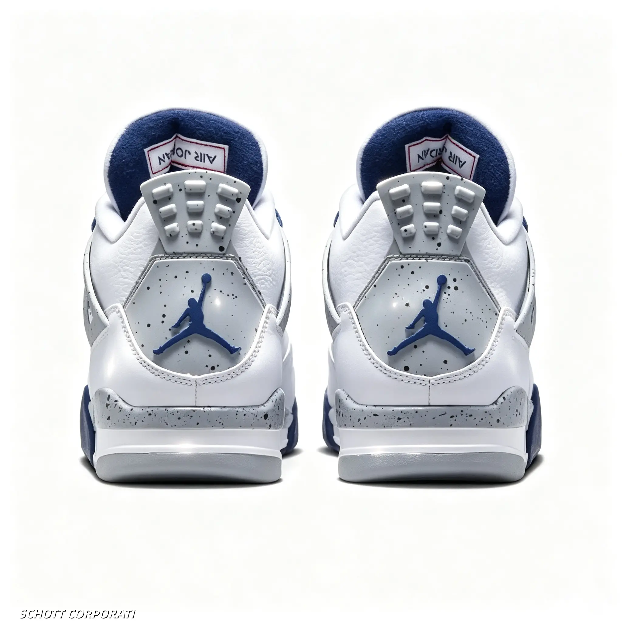 Collectible High-Top Lace-Up Basketball Sneakers - Smooth White Leather Upper, Navy Blue Accents, Speckled Gray Details, Breathable Mesh Panels, Cushioned Midsole, for Sports Training & Casual Street Wear