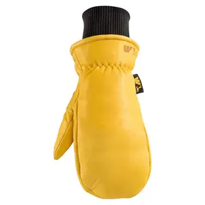 212 MAIN Cowhide Leather Mitt Shape Men's Hyrahyde Indoor-Outdoor Work Mittens, Black & Yellow, 1 Pair, Large Size