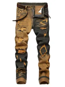 Men's Fashion New Trendy Multi-Craft Fried Zha Mao Style Multi-Pocket Novelty Ripped Men's Denim Trousers