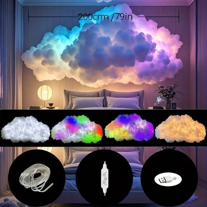 3D Thundercloud Light Set RGB Multicoloured LED Cloud-Shaped String Lights with Rainbow and Storm Cloud Effects Easy to Install Plug-and-Play for Indoor Rooms Christmas and Gaming Setups