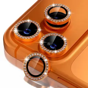 【Diamond Orange】Glimprese Camera Lens Protector Compatible for iPhone 17Pro 17ProMax 16Pro 16ProMax, 9H Tempered Glass Camera Cover Screen Protector, HD Clear, Metal Individual Ring Decoration