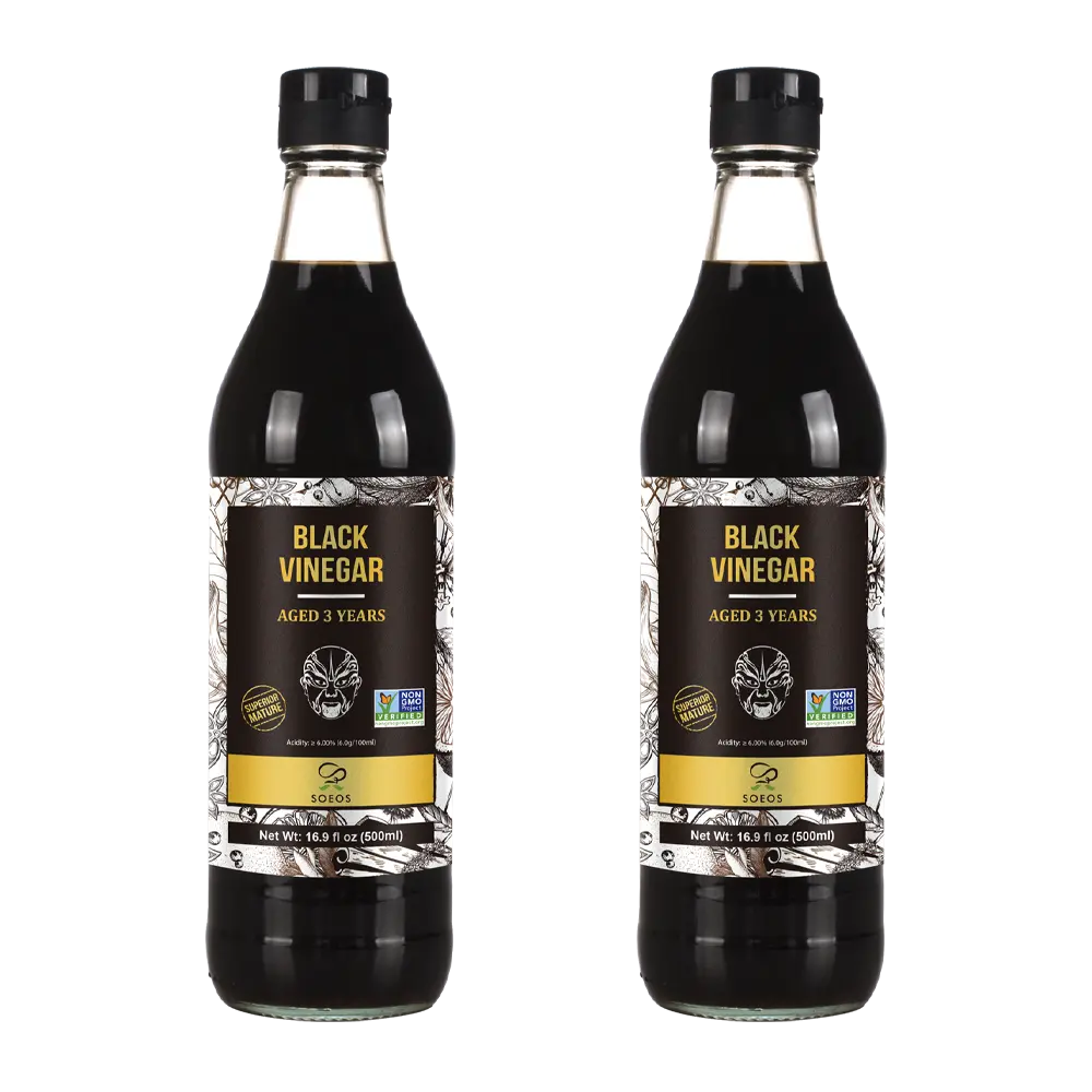 Soeos Chinkiang Vinegar 16.9 fl oz (Pack of 2), Zhenjiang Vinegar with Unique Flavor and Aroma, Chinese Vinegar, Black Vinegar for Braised Meats and Fish, Noodles, and Dipping Sauce