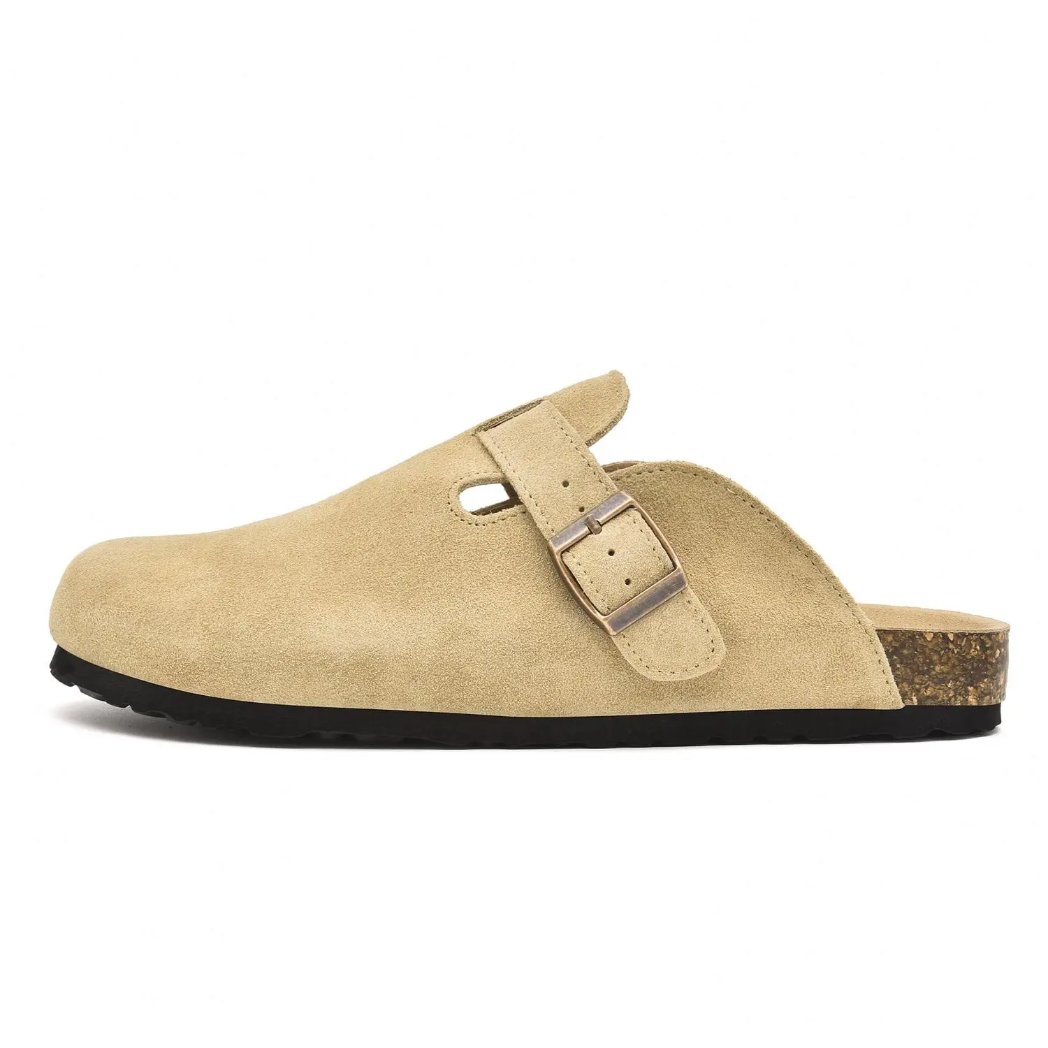 Meik Mangni Clogs for Women Suede Cork Footbed Mules, Arch Support Non-Slip Slip On Slippers, Metal Buckle Fall Casual Walking Shoes