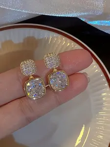 Fashion Square Shaped Artificial Crystal & Rhinestone Decor Dangle Earrings, Fashionable Earrings, Elegant Jewelry for Party, Daily Decor for Girl, Trendy All-match & Exquisite Jewelry for Birthday Gift