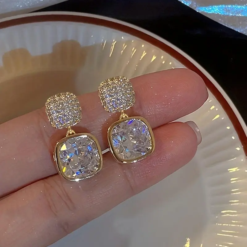 Square-Shaped Artificial Crystal and Rhinestone Dangle Earrings, Earrings Dangling, Classic Style Earrings, Party Earrings, Dangly Earrings, Elegant Jewelry for Parties and Daily Wear, Perfect as a Birthday Gift for Her