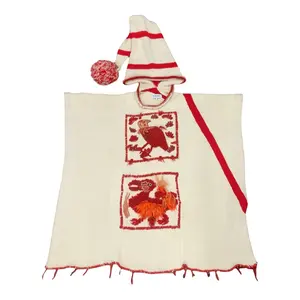 Pre-owned Loewe Wool Small Leather Goods Collection Line Embroidered Poncho