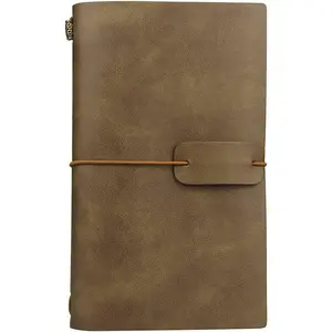 Travel Journal Notebook  Retro  Leather Lined Journal Refillable Note Book for Taking Notes, 4.72 X 7.87inch (White Coffee)