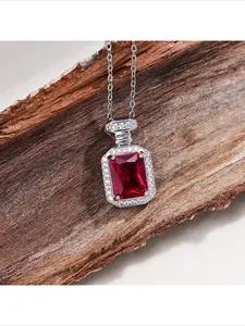 Trending European American High Quality Fashion Rectangle Perfume Bottle Pendant Light Luxury Ruby Spinel Emerald Necklace Jewelry For Daily Party Outfit Accessory
