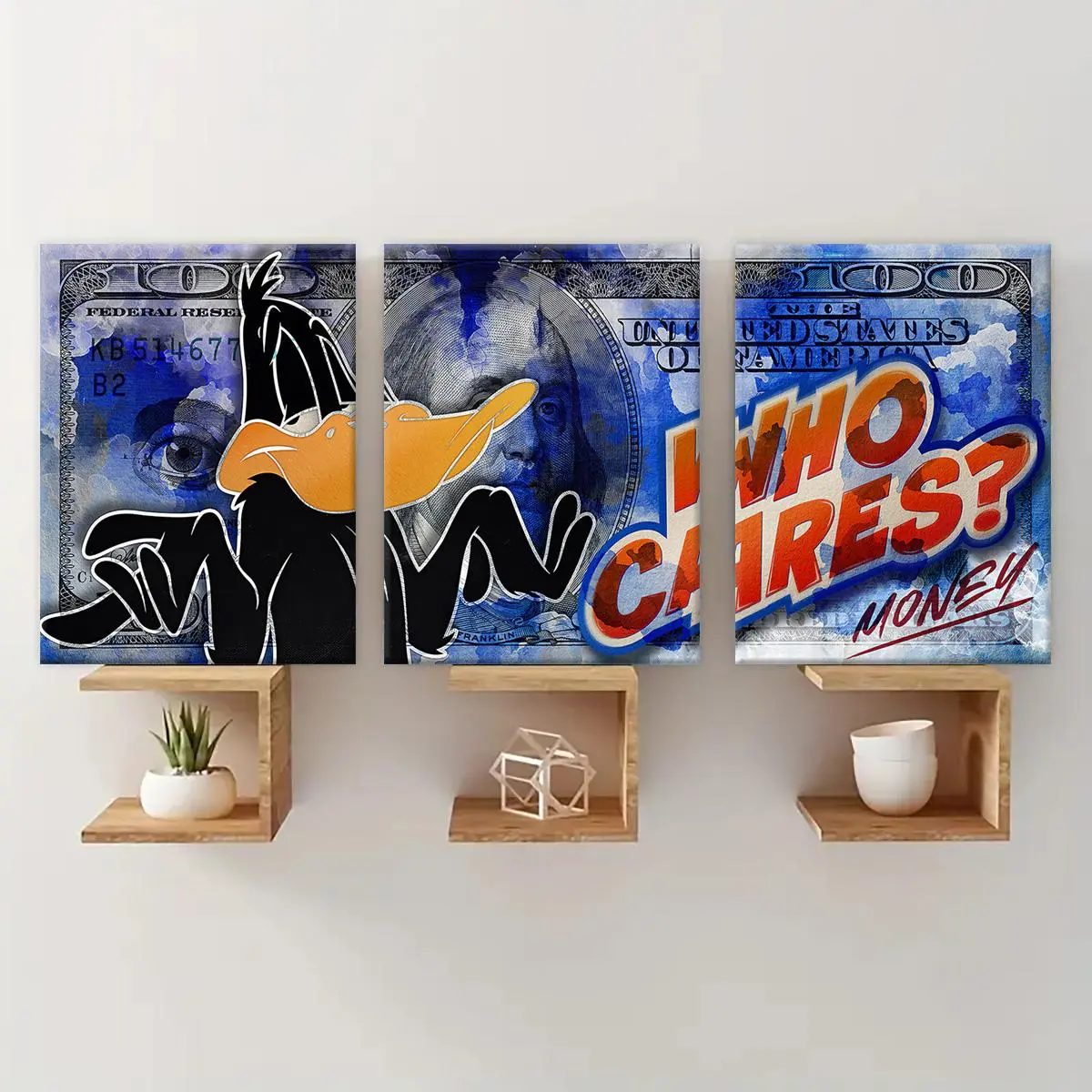 Daffy Duck Money Themed Creative Poster, Wooden Framed Canvas Painting Set, Modern Art Wall Art for Home Living Room Bedroom Decor, Ornaments Daffy Duck Money Themed Creative Poster, Wooden Framed Canvas Painting Set, Modern Art Wall Art for Home Living Room Bedroom Decor, Ornaments