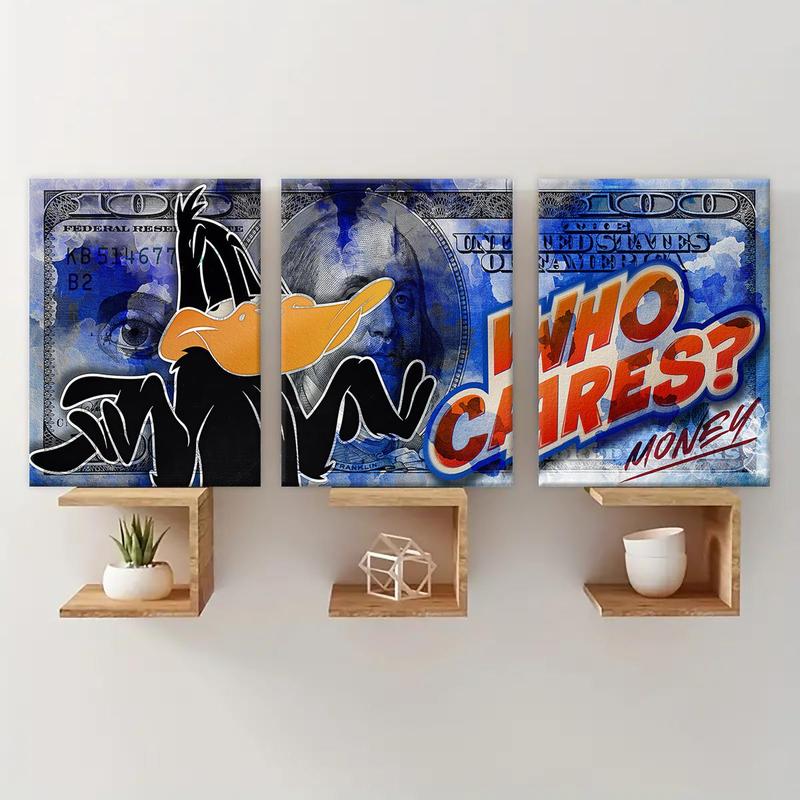 Daffy Duck Money Themed Creative Poster, Wooden Framed Canvas Painting, Modern Art Wall Art for Home Living Room Bedroom Decor, Ornaments