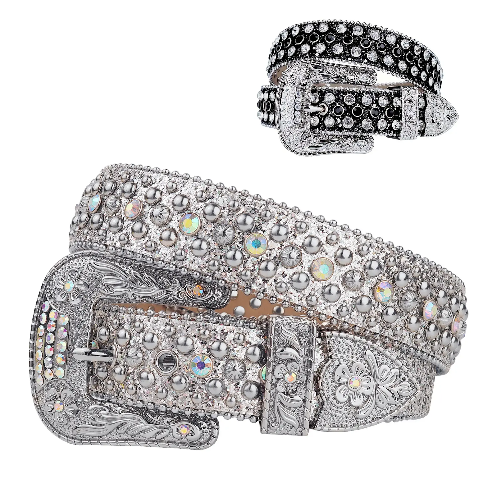 Mens/Womens Y2K Rhinestone Belt Western Cowboy Floral Buckle Stone Sequin Leather Belt Belt, Ideal Gift for Men Jewel Decoration cheetah print belt belts men real designer belts